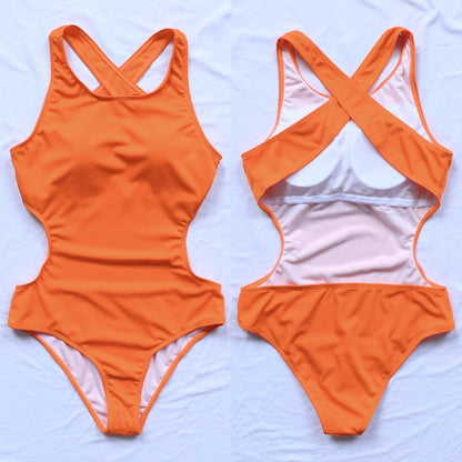 Ribbed One Piece Women Swimsuits Cut Out Swimwear High Neck Bodysuit Solid Beachwear Cross Back Monokini Clothing Company Sydney