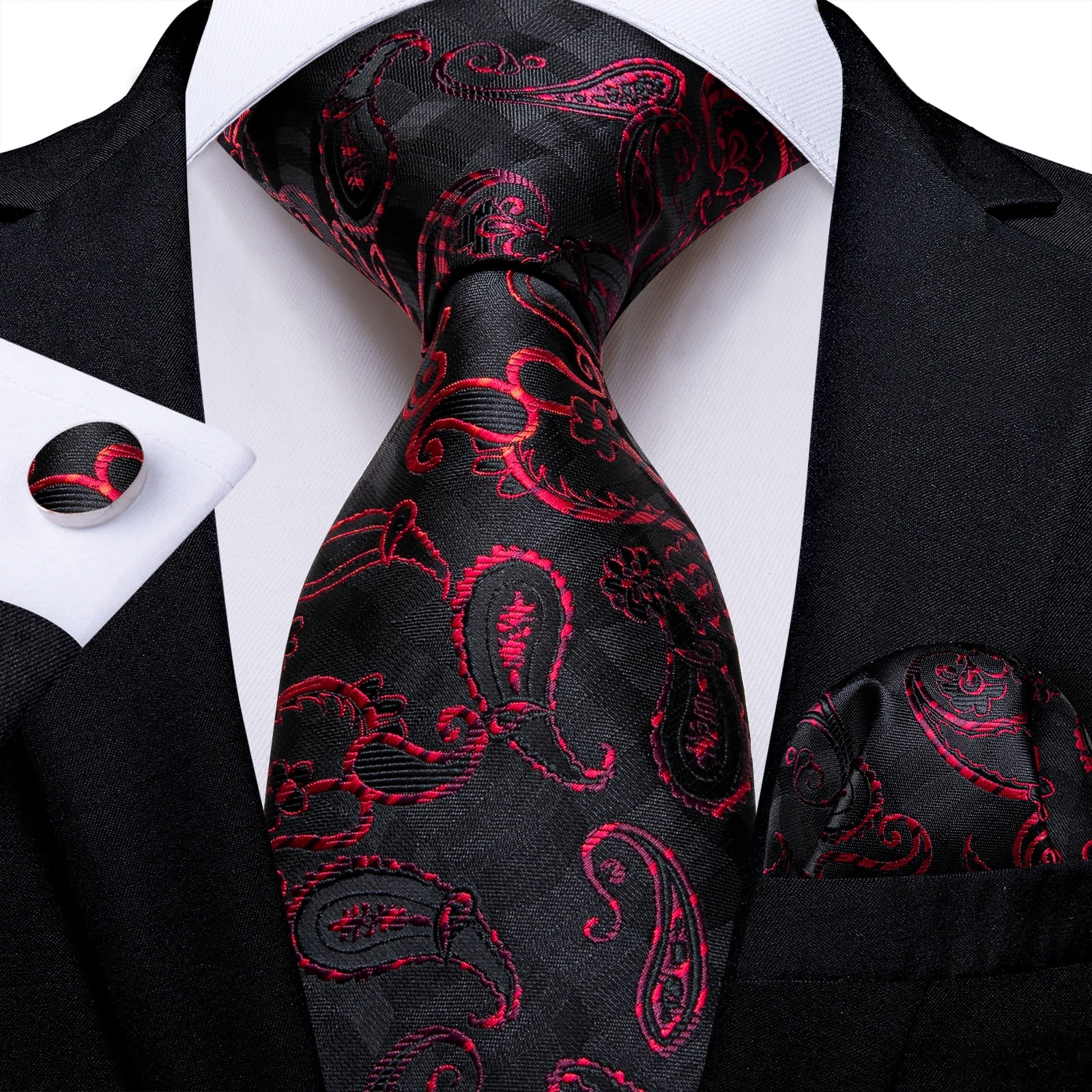 Designer Wedding Men's Tie Red  Solid Striped Paisley Neckties For Men Business Hanky Cufflinks Tie Set The Clothing Company Sydney