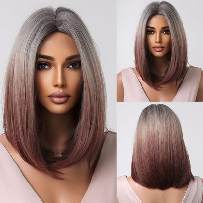 Short Straight Synthetic Wigs for Women Blonde to Brown Ombre Bob Wigs with Bangs Daily Cosplay Party Heat Resistant Wigs The Clothing Company Sydney