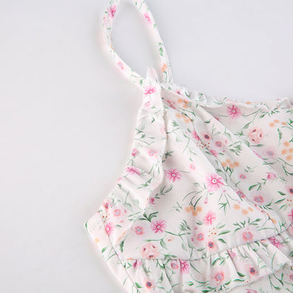 French Romantic Strap Floral Printing Summer Fashion Chic Ruffles Pleated Dress Mini Double Layer Dress The Clothing Company Sydney