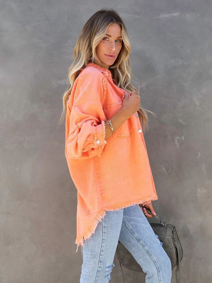 Loose Turn-down Collar Denim Jacket Coat Casual Denim Jacket Long Sleeve Tassel Solid washed Tops The Clothing Company Sydney