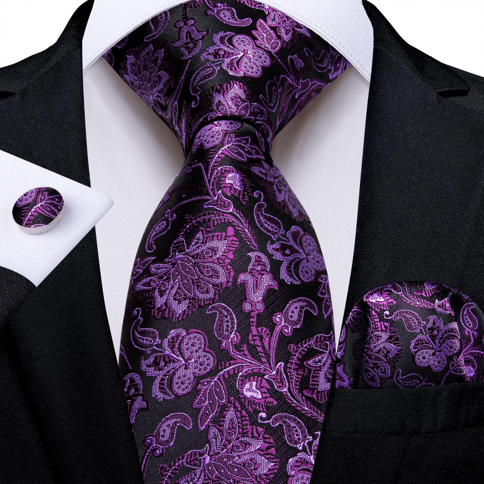 Men Purple Floral Paisley Necktie Business Formal 100% Silk Tie Pocket Square Set For Wedding Party The Clothing Company Sydney