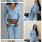 Women's Spring Outfits Casual Zipper Sweater Hoodie Set High Waist Flare Pants Suits Pink Knitted Y2k Two Piece Set The Clothing Company Sydney