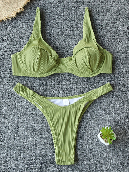 2 Piece Swimsuit Women Bikini Push-up Padded Bra Bandage Triangle Swimwear Bathing Suit Ribbed Bikini Set The Clothing Company Sydney