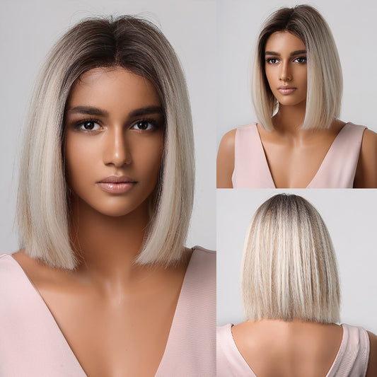 Short Straight Synthetic Wigs for Women Blonde to Brown Ombre Bob Wigs with Bangs Daily Cosplay Party Heat Resistant Wigs The Clothing Company Sydney