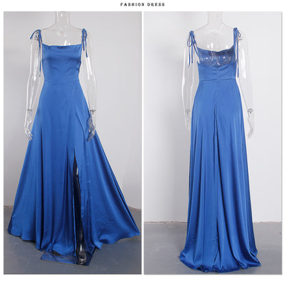 Elegant Pink Backless Slit Leg Wedding Bridesmaid Dress Lace Up Satin Slip Square Neck Long Gown The Clothing Company Sydney