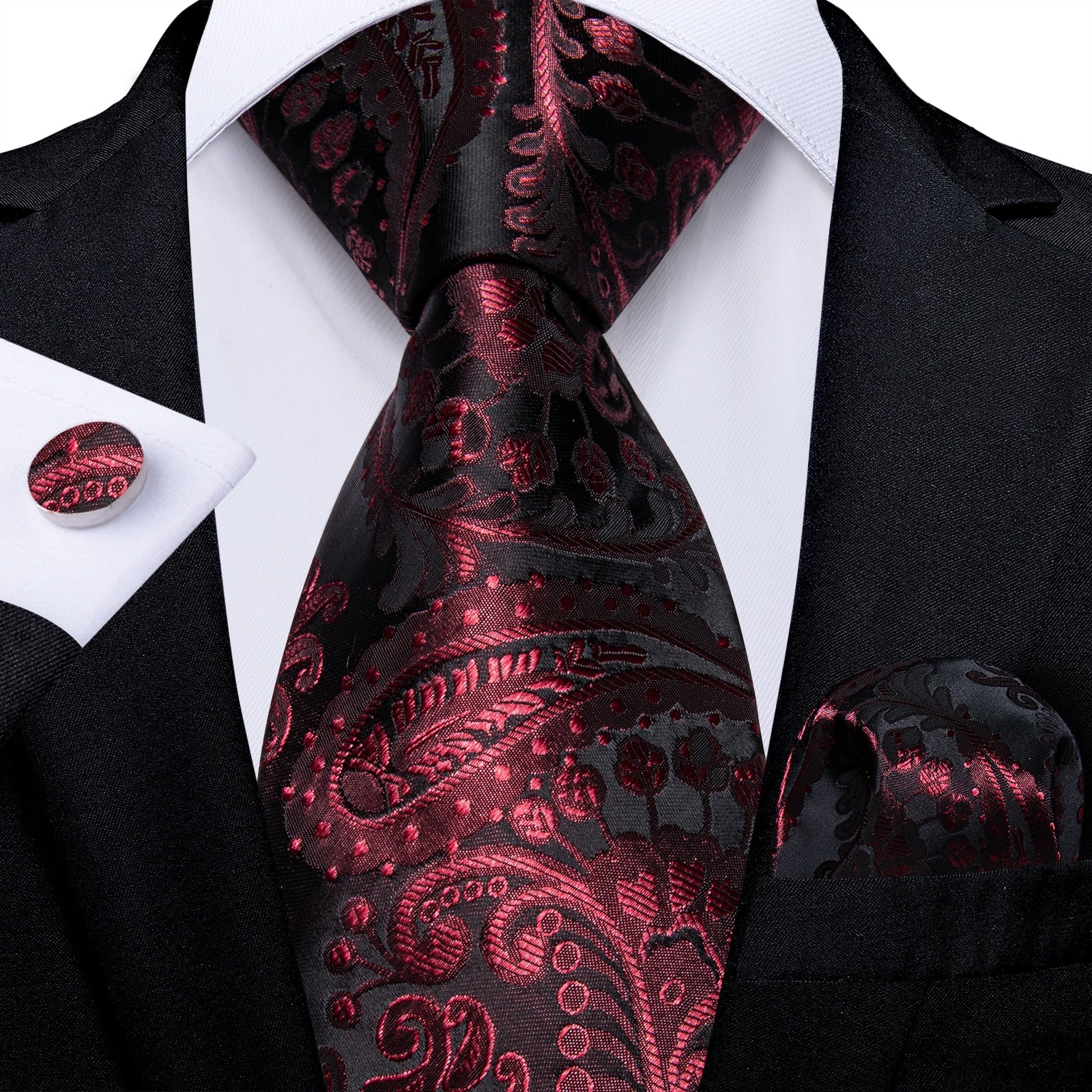 Designer Wedding Men's Tie Red  Solid Striped Paisley Neckties For Men Business Hanky Cufflinks Tie Set The Clothing Company Sydney