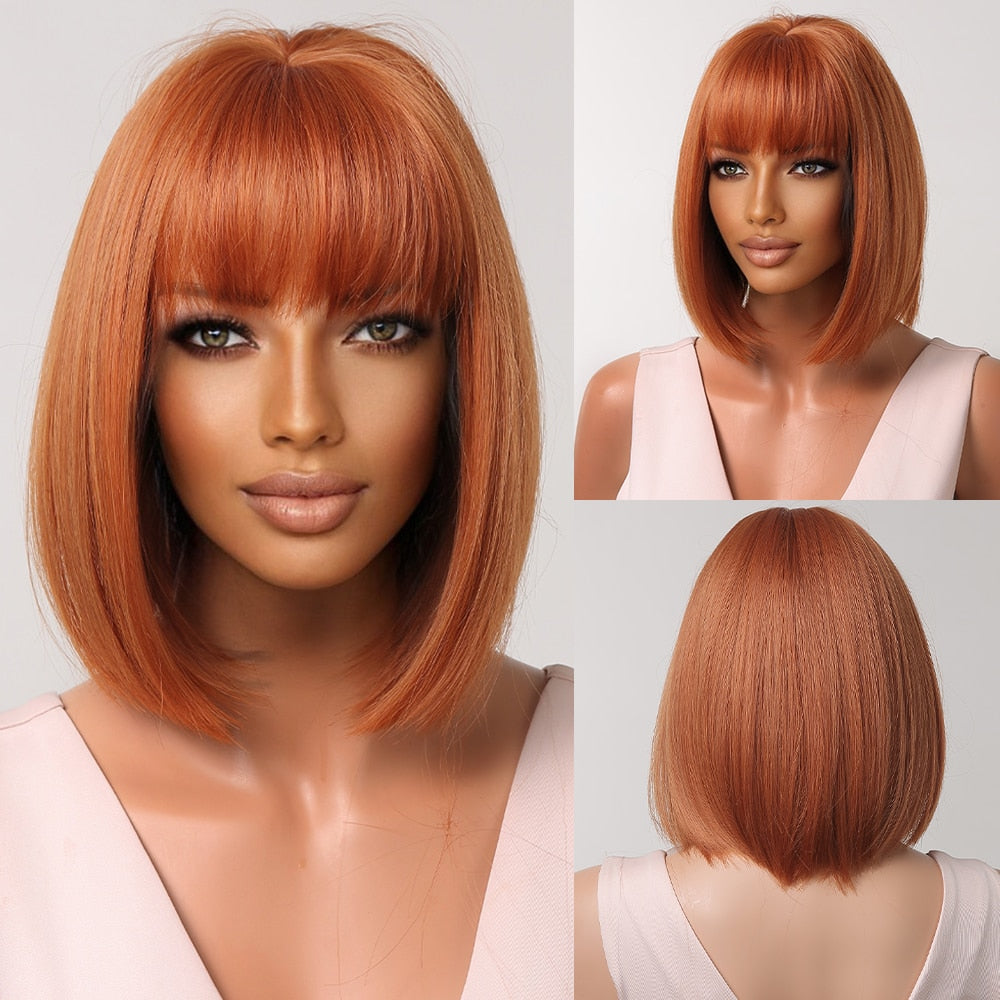 Short Straight Synthetic Wigs for Women Blonde to Brown Ombre Bob Wigs with Bangs Daily Cosplay Party Heat Resistant Wigs The Clothing Company Sydney