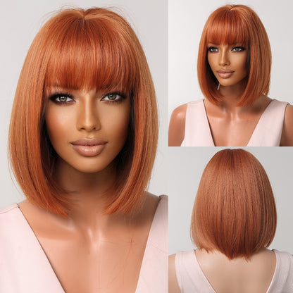 Short Straight Synthetic Wigs for Women Blonde to Brown Ombre Bob Wigs with Bangs Daily Cosplay Party Heat Resistant Wigs The Clothing Company Sydney