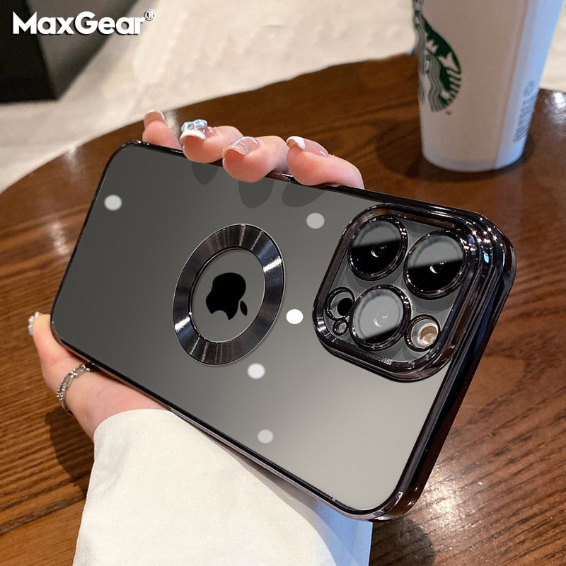 Luxury Square Plating Clear Case For iPhone 13 12 11 Pro Max X XR XS Plus LOGO Hole Hollow Soft Silicone Glass Camera Cover The Clothing Company Sydney