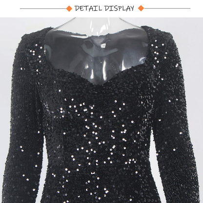 Luxury Long Sleeve Evening Gown Sequin Stretchy Velvet V Neck Mermaid Prom Floor Length Formal Cocktail Dress The Clothing Company Sydney