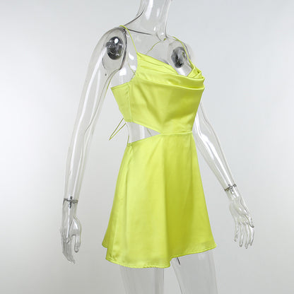 Spaghetti Strap Backless Satin Cut Out Mini Summer Dresses Elegant Cowl Neck Party Dress in Green Black The Clothing Company Sydney
