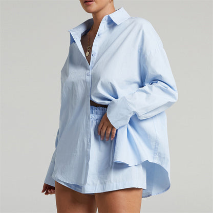 Women's Tracksuits Shirt With Mini Shorts Cotton Two Pieces Sets Fashion Clothing Outfits Blouse Set The Clothing Company Sydney