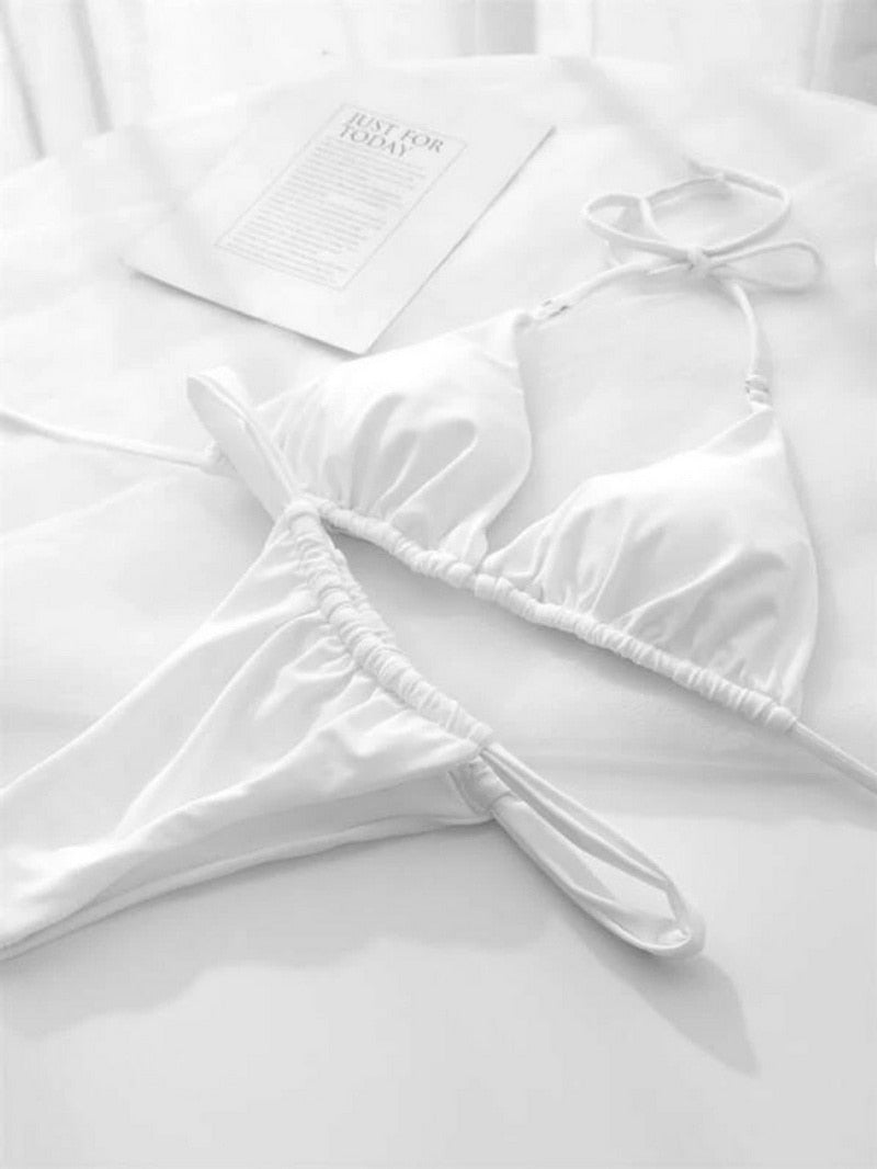 2 Piece Solid Brazilian Bikini Micro Halter Swimwear T-back Swimsuit Thong Bikini Set Bathing Suit The Clothing Company Sydney