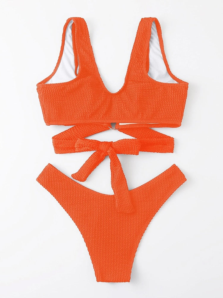 Metal Ring Textured Bikini Swimsuit Swimwear Push Up Bikini Set Bather Bathing Suit Beach Wear Bandage Bikini Set The Clothing Company Sydney