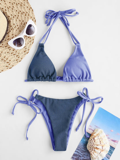 Micro G String Color Block Textured Halter String Bikini Set Two-Piece Suits Swim Party Wear The Clothing Company Sydney