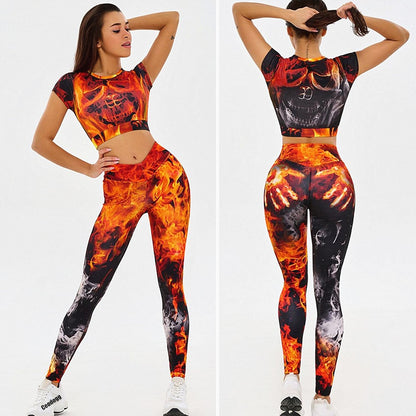 Cartoon Print Pink Two 2 Piece Long Sleeve Crop Top T Shirt Sport Pant Sportsuit Workout Active Outfit Fitness Gym Sport Sets The Clothing Company Sydney