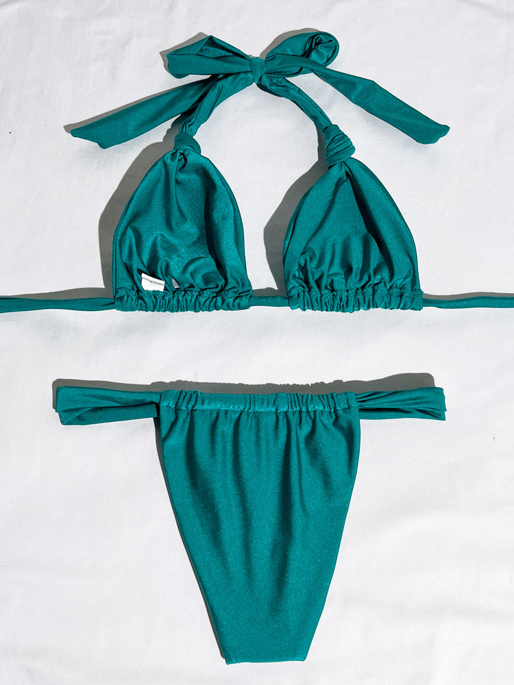 Pleated Bikinis Swimsuit Triangle Bikini Set Swimwear Halter Bathing Suits Bandage Beachwear The Clothing Company Sydney