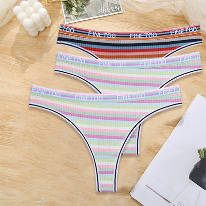3 Pack Cotton Mix Seamless G-string Colorful Striped Lingerie Panties S-XL Thongs Female Letter Waist Underwear Briefs The Clothing Company Sydney