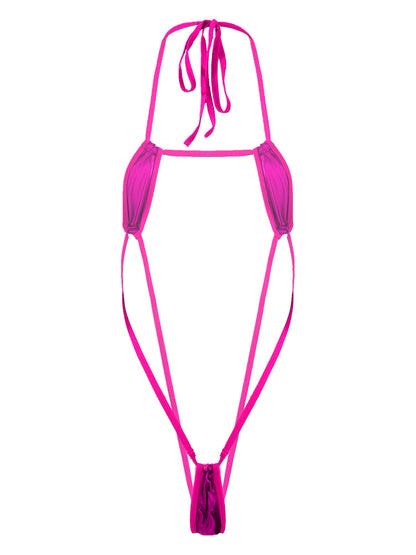 Adults Metallic Shiny Micro Monokini One-piece Bathing Suit Halter Lace-up Bodysuit Swimwear Backless Swimsuit The Clothing Company Sydney