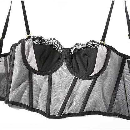 Lace Embroidery Bra Set Lingerie Steel Rubber Bone Push Up Bras French Brassiere Top and Panty Set Underwear The Clothing Company Sydney