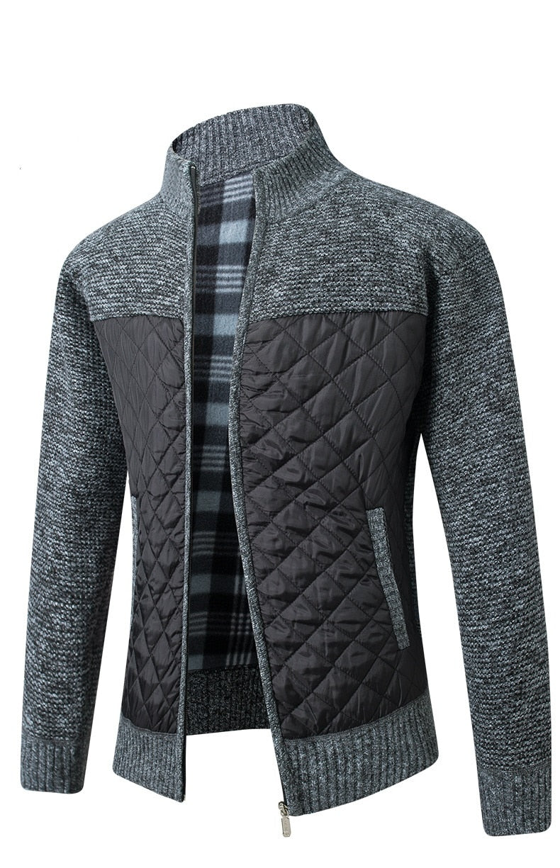Autumn Winter Men's Jacket Slim Fit Stand Collar Zipper Solid Thick Warm Jacket Cardigan Sweater The Clothing Company Sydney