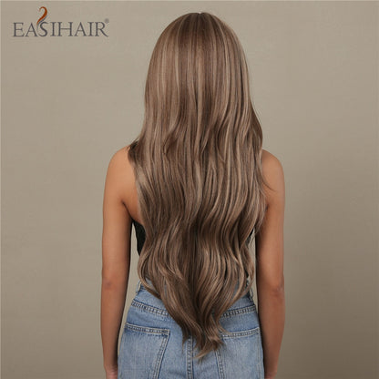 Brown Mixed Blonde Synthetic Wigs with Bang Long Natural Wavy Hair Wig for Women Daily Cosplay Use Heat Resistant Wigs The Clothing Company Sydney