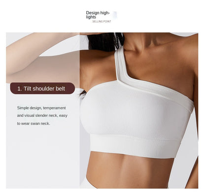 Seamless Thread Fabric Fitness Bra Single Shoulder Strap Gym Top Sports Underwear Outerwear Running Yoga Clothes The Clothing Company Sydney