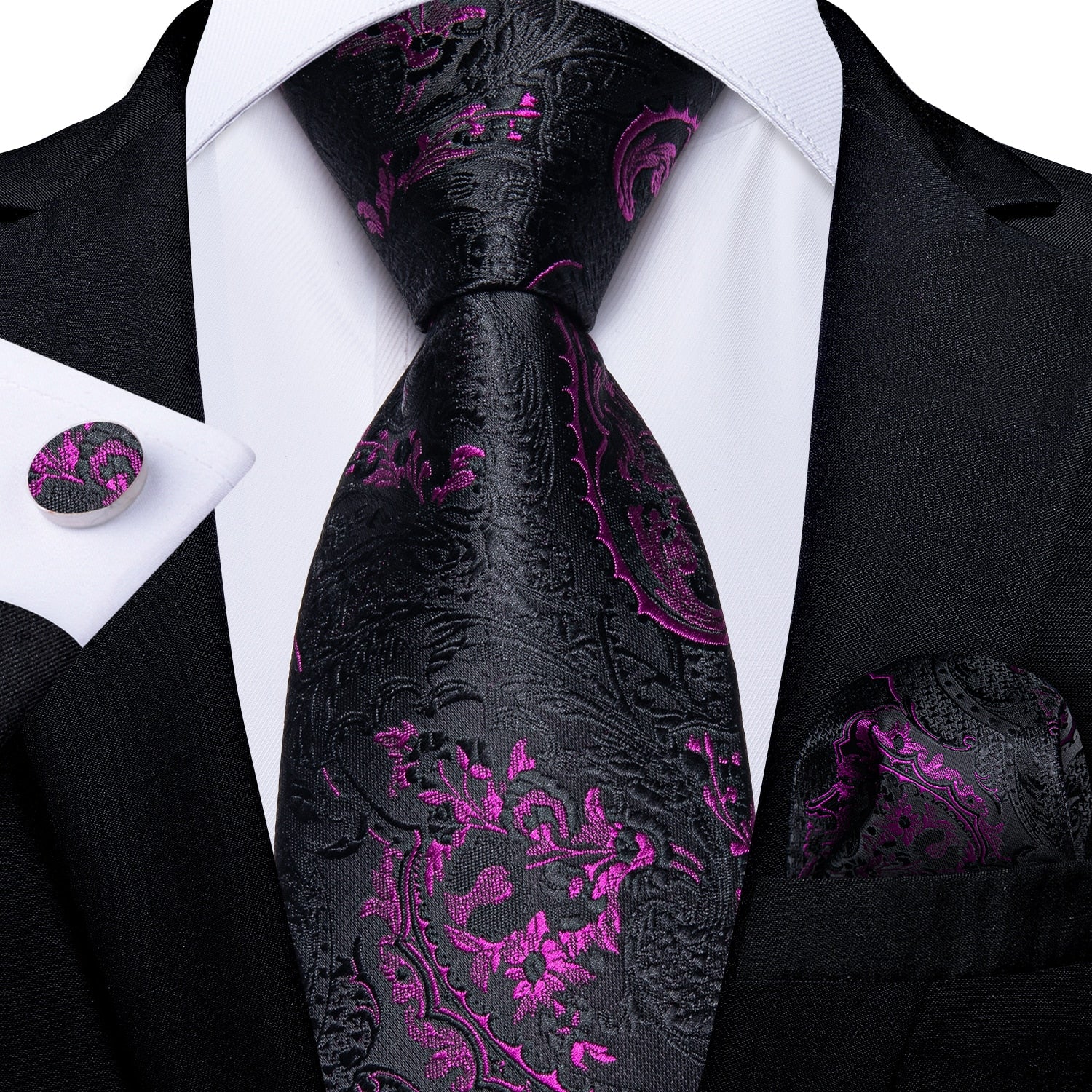Men Purple Floral Paisley Necktie Business Formal 100% Silk Tie Pocket Square Set For Wedding Party The Clothing Company Sydney