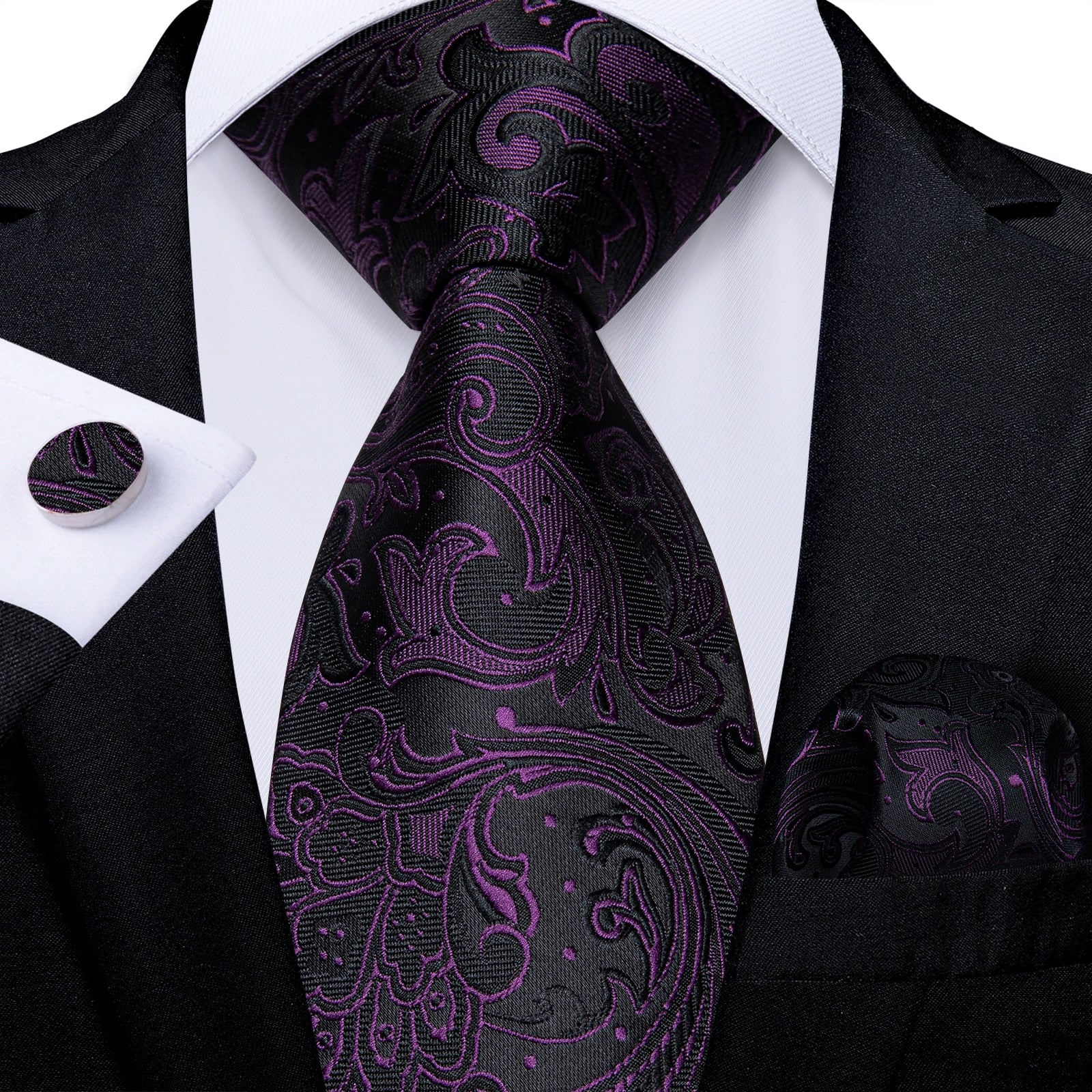Men Purple Floral Paisley Necktie Business Formal 100% Silk Tie Pocket Square Set For Wedding Party The Clothing Company Sydney