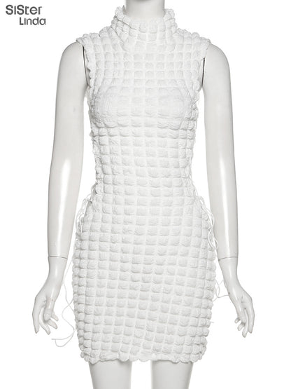 Stacked Plaid Bandage Hollow Y2K Dress Sleeveless Turtleneck String Bodycon Party Clubwear Outfits The Clothing Company Sydney