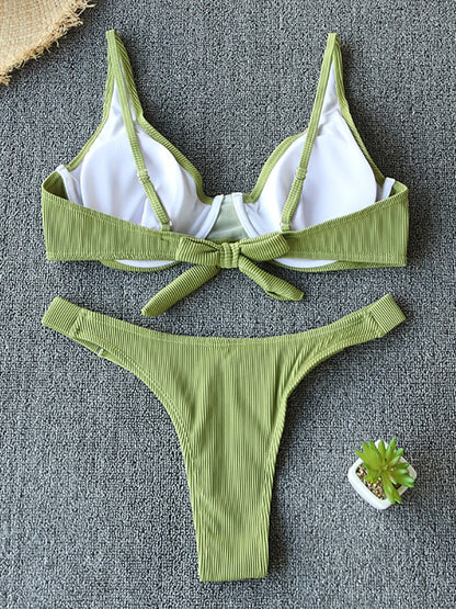 2 Piece Swimsuit Women Bikini Push-up Padded Bra Bandage Triangle Swimwear Bathing Suit Ribbed Bikini Set The Clothing Company Sydney
