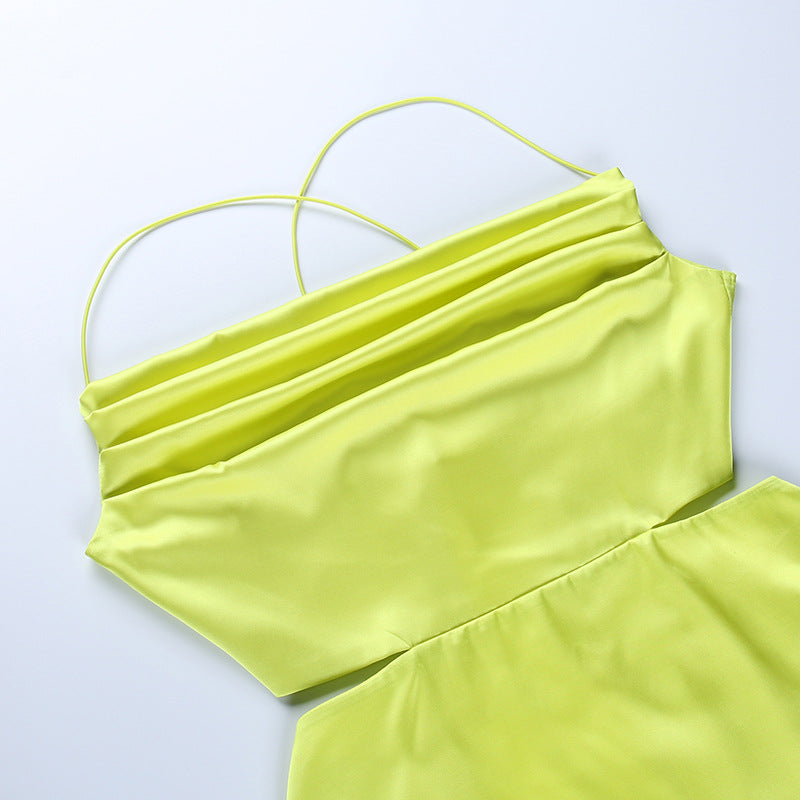 Spaghetti Strap Backless Satin Cut Out Mini Summer Dresses Elegant Cowl Neck Party Dress in Green Black The Clothing Company Sydney