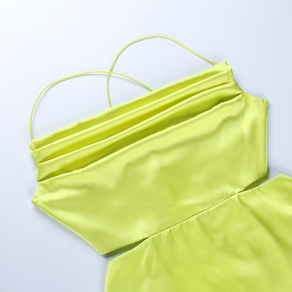 Spaghetti Strap Backless Satin Cut Out Mini Summer Dresses Elegant Cowl Neck Party Dress in Green Black The Clothing Company Sydney