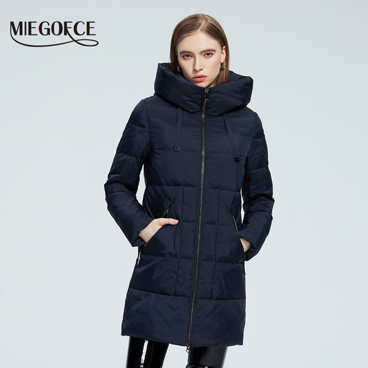 Winter Jacket Women's Stand Collar Hooded Cold Protection Windproof Lady Coat Big Pocket Mid-Length Parka The Clothing Company Sydney