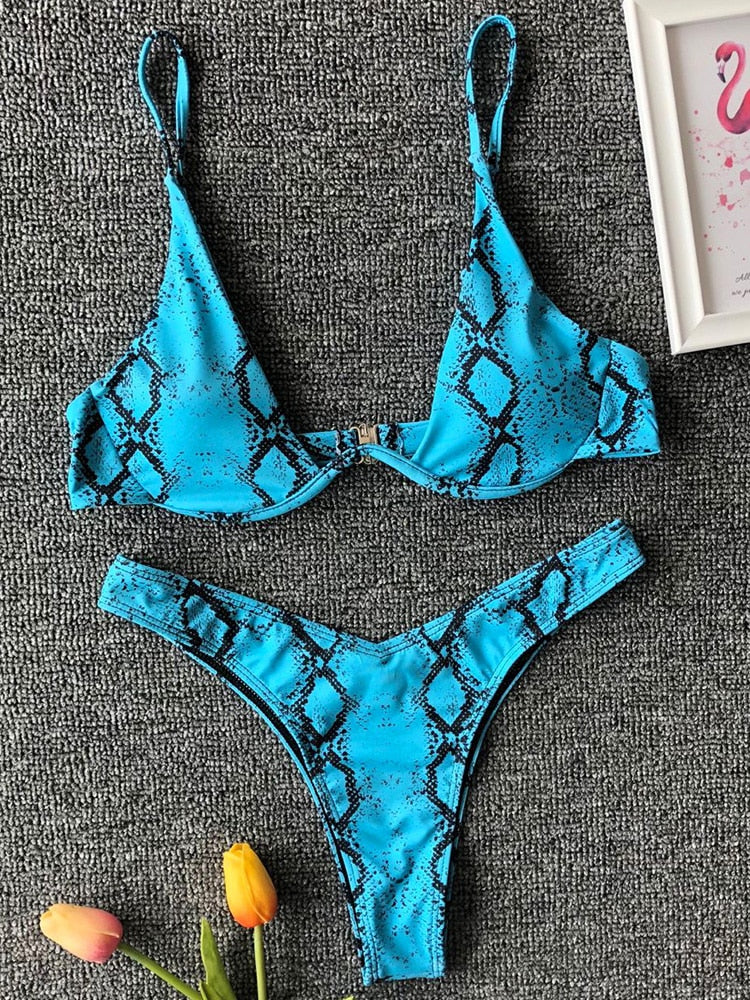 Neon V-bar Underwired Bikini Ribbed Swimsuit Women Thong Swimwear Two-pieces Bikini set Push up Bathing Suit The Clothing Company Sydney