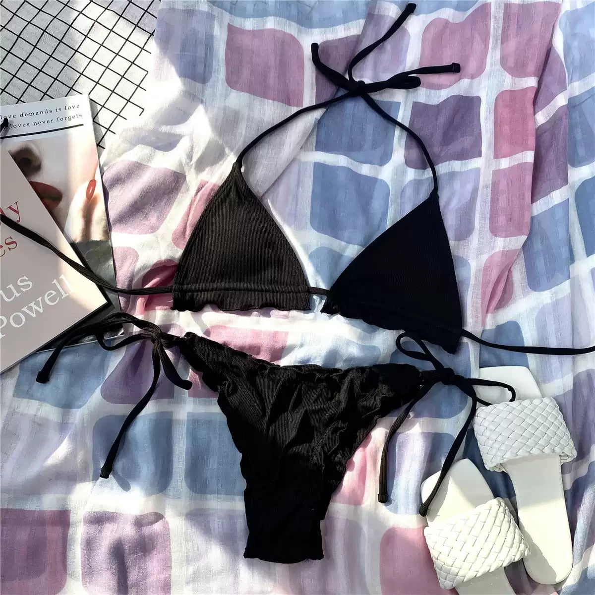 Neon Lime Rib Triangle Tie Side Bikini Swimsuit Women Two Piece Swimwear Bikini Set Summer Beach Bathing Suit The Clothing Company Sydney