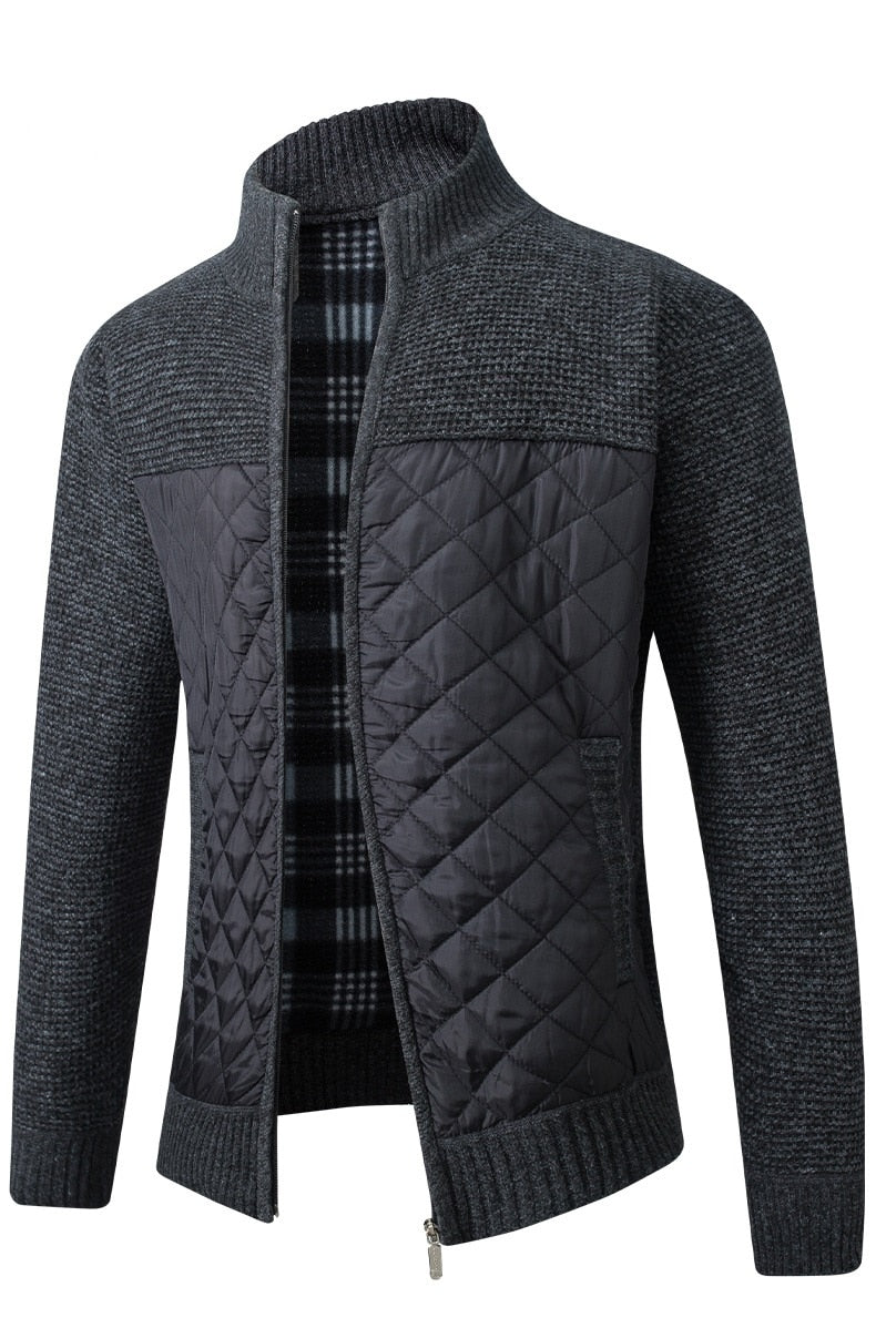 Autumn Winter Men's Jacket Slim Fit Stand Collar Zipper Solid Thick Warm Jacket Cardigan Sweater The Clothing Company Sydney