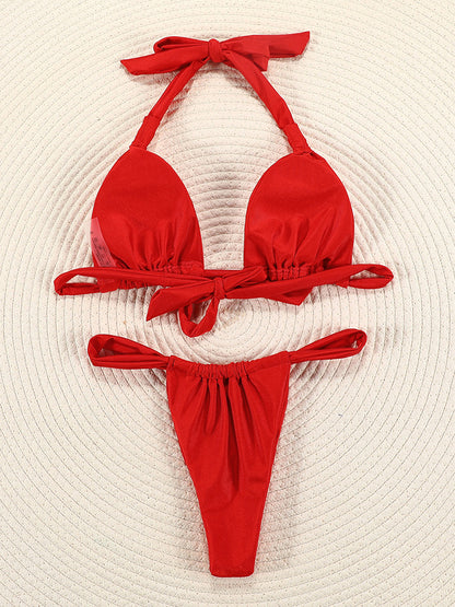 Pleated Bikinis Swimsuit Triangle Bikini Set Swimwear Halter Bathing Suits Bandage Beachwear The Clothing Company Sydney