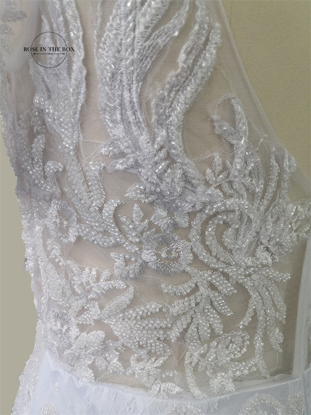 Luxury 3D Lace Mermaid Wedding Dress Romantic Beads Tulle Neck Wedding Bridal Gowns The Clothing Company Sydney