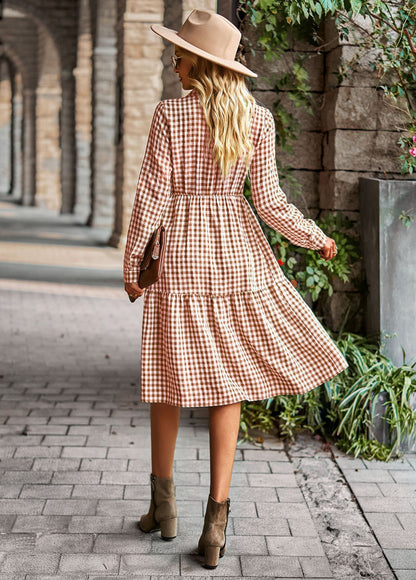 Casual Plaid Shirt Dress For Women Turn Down Long Sleeve Maxi Dress Vintage Single Breasted Patchwork Spring Autumn Dress The Clothing Company Sydney