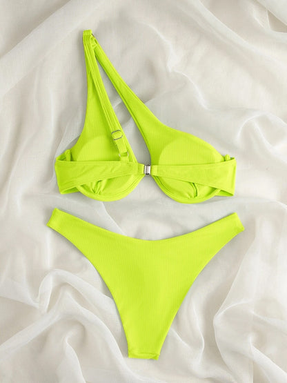 2 Piece Ribbed Bikini One Shoulder Swimwear Swimsuit Push Up Bikini Set High Cut Bathing Suit Brazilian Bikini Set The Clothing Company Sydney