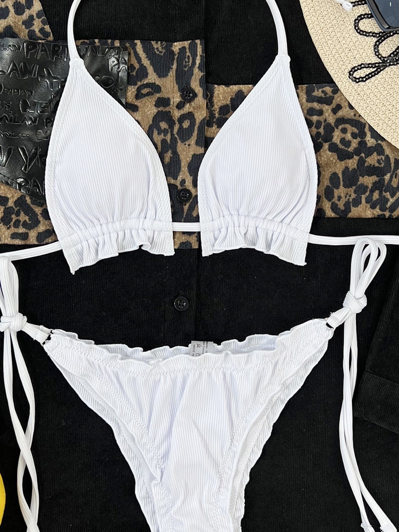 Neon Lime Rib Triangle Tie Side Bikini Swimsuit Women Two Piece Swimwear Bikini Set Summer Beach Bathing Suit The Clothing Company Sydney