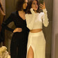 2 Piece Sweater Cropped Top Midi Skirt Matching Set Outfits Button Up Split Skirt Set The Clothing Company Sydney