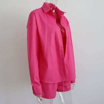 2 Piece Long Sleeve Shirt With Mini Shorts Cotton Stretch Waist Two Pieces Ladies Outfits Blouses Fashion Set The Clothing Company Sydney