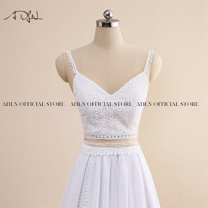 Charming Two Piece Boho Spaghetti Straps White/Ivory Chiffon Beach Bridal Gown Wedding Dress The Clothing Company Sydney
