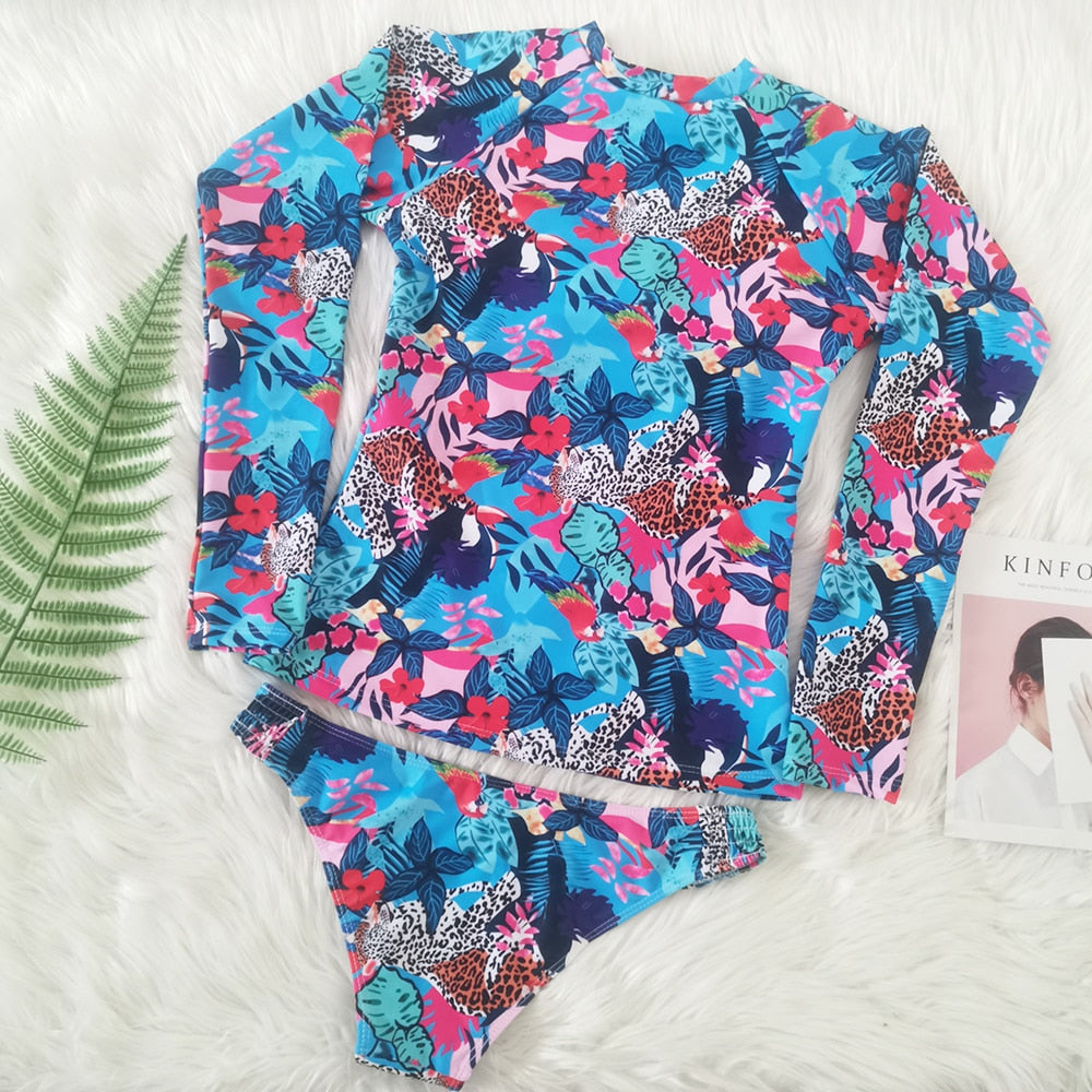 Long Sleeve Swimsuit Floral Print Bikini Bathing Suit Tankini Set Two-Piece Suits Swimwear  Bikini Set The Clothing Company Sydney
