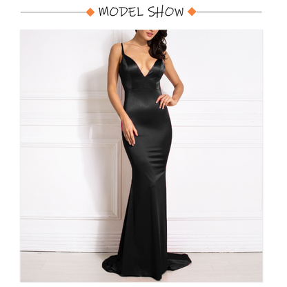 Backless Satin Evening Gown Strappy Deep V Neck Floor Length Prom Padded Stretch Formal Cocktail Wedding Party Dresses The Clothing Company Sydney