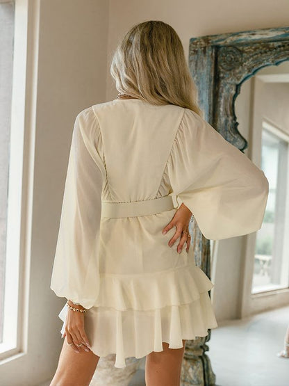 Belt blue plaid batwing long sleeve women dress summer Office ruffle shirt mini dress Casual button A-line Dress - The Clothing Company Sydney