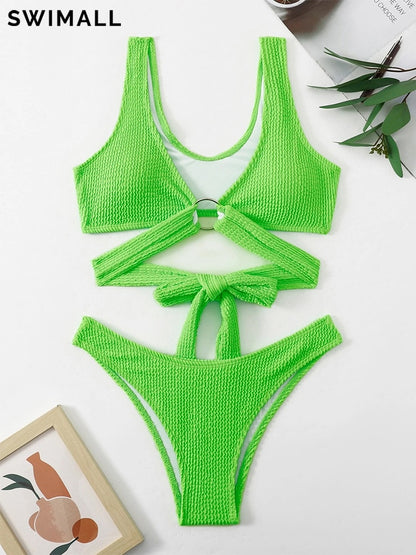 Metal Ring Textured Bikini Swimsuit Swimwear Push Up Bikini Set Bather Bathing Suit Beach Wear Bandage Bikini Set The Clothing Company Sydney